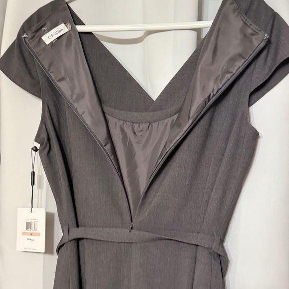 CALVIN KLEIN GRAY WOVEN CAP SLEEVE BELTED DRESS SIZE 12 w/ ORIGINAL TAGS - Picture 14 of 14